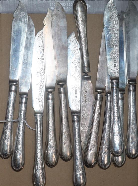 A set of twelve Victorian silver fish knives, Martin, Hall & Co, Sheffield, 1870.
